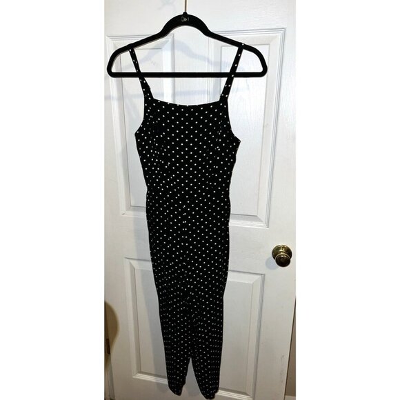 OLD NAVY Black White Dotted Smocked Cami Wide-Leg Jumpsuit Size Small - Picture 1 of 16